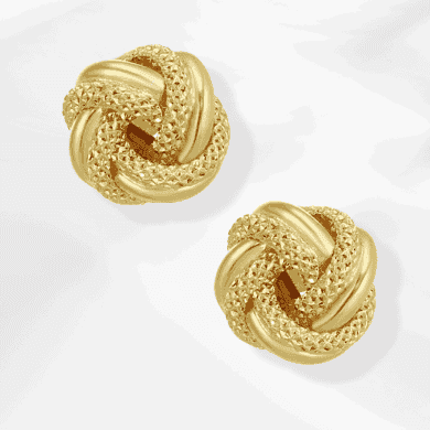 Reaura Textured Love Knot Stud Earrings Repurposed 14K Yellow Gold