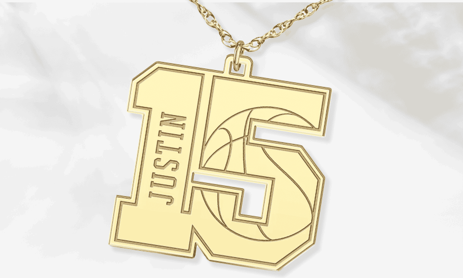 Basketball Double Digit Number & Name Necklace 10K Yellow Gold 22''