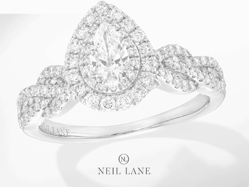 Neil Lane Bridal Ring 7/8 ct tw Pear-Shaped Diamonds 14K White Gold