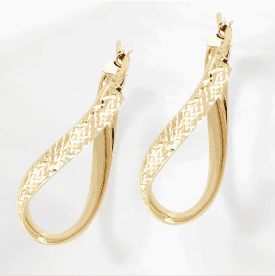 Diamond-cut Oval Twist Hoop Earrings 10K Yellow Gold