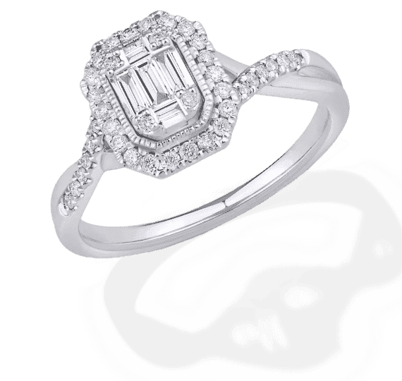 Baguette & Round-Cut Multi-Diamond Center Engagement Ring 1/3 ct tw 14K White Gold