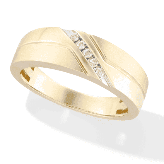 Men's Diamond Diagonal Wedding Ring 1/15 ct tw 10K Yellow Gold