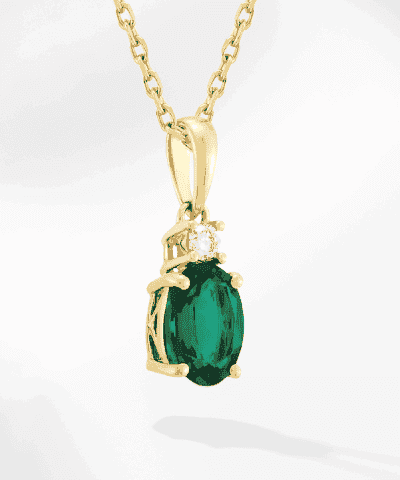 Oval-Cut Lab-Created Emerald & Diamond Necklace 1/20 ct tw 10K Yellow Gold