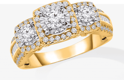 Round-Cut Diamond Three-Stone Engagement Ring 1 ct tw 14K Yellow Gold