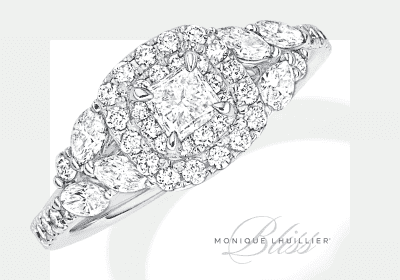 Monique Lhuillier Bliss Diamond Engagement Ring 1-1/6 ct tw Princess, Marquise & Round-cut 18K White Gold