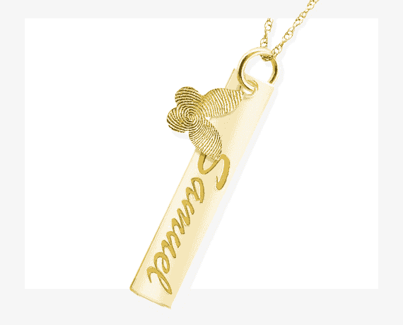 Your Own Fingerprint Bar & Butterfly Necklace 10K Gold