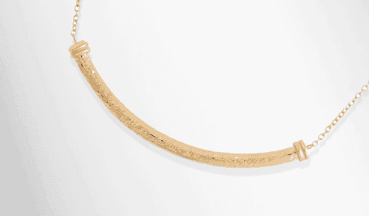 Reaura Curved Textured Bar Necklace Repurposed 14K Yellow Go