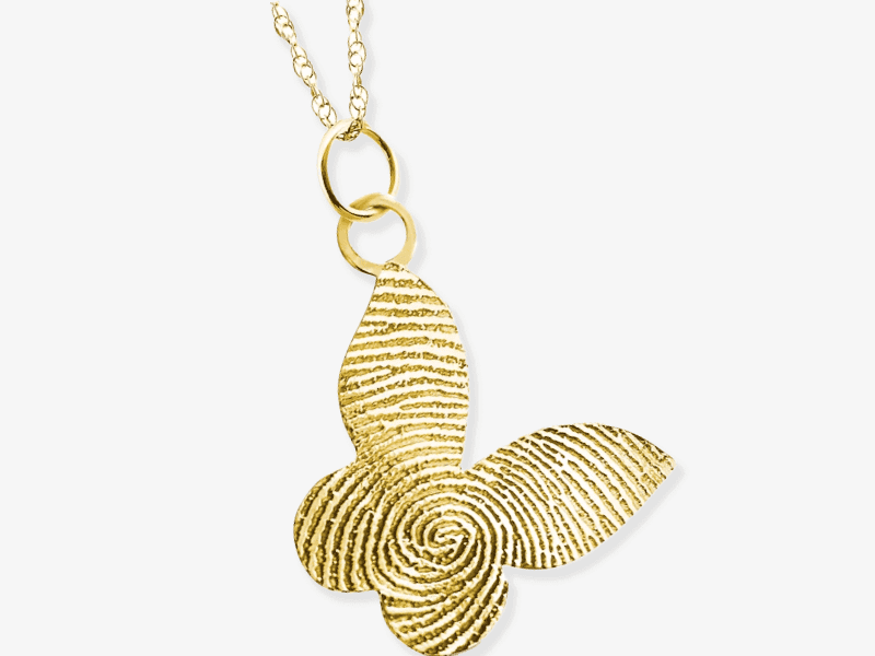 Your Own Fingerprint Butterfly Necklace 10K Yellow Gold 18''