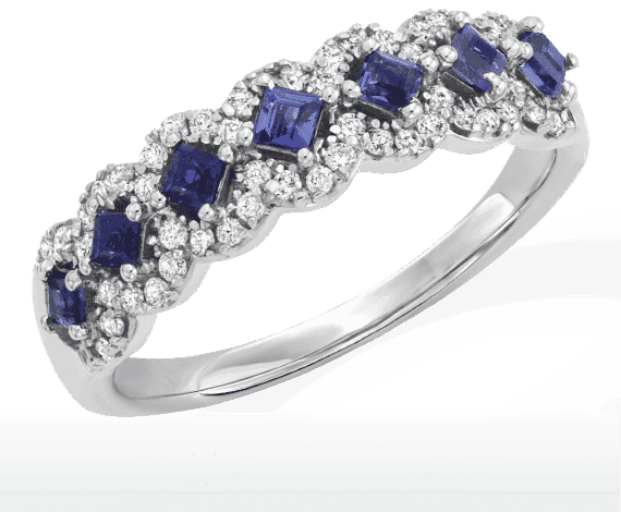 Sapphire Anniversary Band 1/4 ct tw Diamonds 10K White Gold