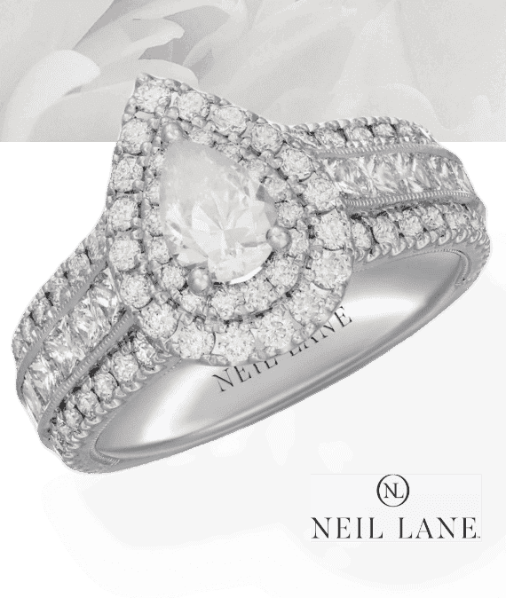 Neil Lane Diamond Engagement Ring 2-3/8 ct tw Pear, Round & Princess-cut 14K White Gold