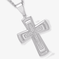 Men's Diamond Cross Necklace 3/8 ct tw Round-cut Stainless Steel 24''