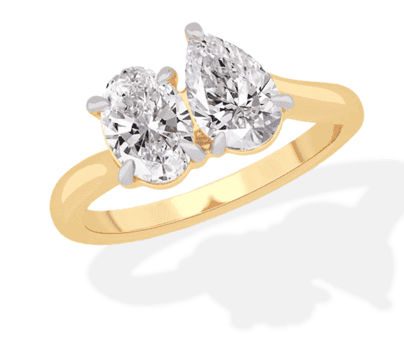 Toi et Moi Pear-Shaped & Oval-Cut Lab-Created Diamond Engagement ring 2 ct tw in 14K Yellow Gold