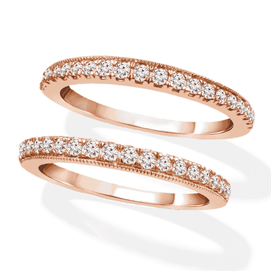 Diamond Double Wedding Band 1/2 ct tw Round-cut 14K Rose Gold