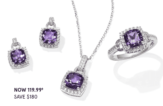 Cushion-Cut Amethyst & White Lab-Created Sapphire Doorknocker Gift Set Sterling Silver