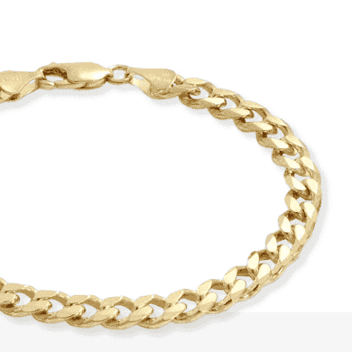 Diamond-cut Solid Curb Chain Bracelet 14K Yellow Gold 7.5''