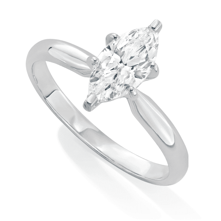 Diamond Solitaire Ring 1 carat Marquise 14K White Gold (I/I2)