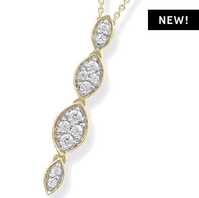 Multi-Diamond Marquise Drop Necklace 1/5 ct tw 10K Yellow Gold 18''