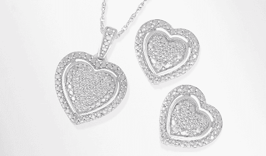 Diamond Heart Necklace & Stud Earrings Set 1/4 ct tw Sterling Silver