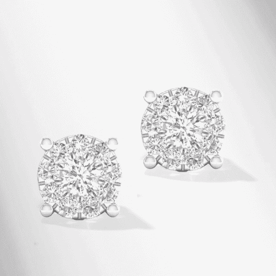 Diamond Halo Stud Earrings 1/4 ct tw Round-Cut 10K White Gold