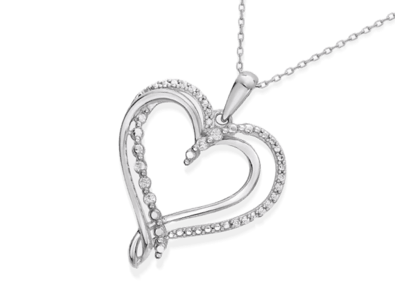 Diamond Intertwining Hearts Necklace 1/10 ct tw 10K White Gold 18''