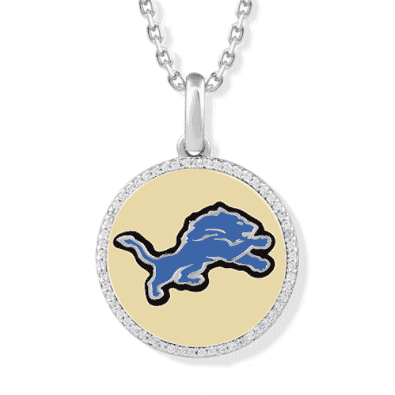 True Fans Detroit Lions 1/10 CT. T.W. Diamond Enamel Disc Necklace in Sterling Silver and 10K Yellow Gold