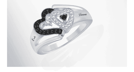 Black & White Diamond 1/20 ct tw Overlapping Hearts Promise Ring 