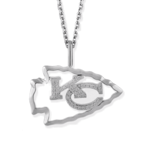 True Fans Kansas City Chiefs 1/20 CT. T.W. Diamond Vertical Football Necklace in Sterling Silver
