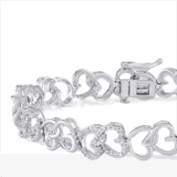 Diamond Heart Link Bracelet 1/2 ct tw Sterling Silver 7''