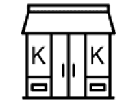 Storefront icon with black outline.