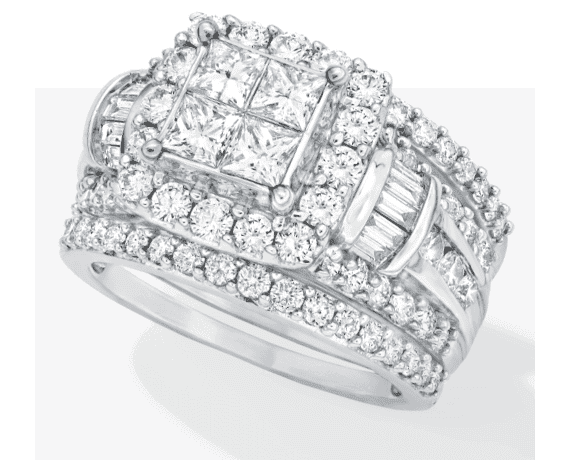 Diamond Bridal Set 3 carats tw Princess, Baguette & Round 14K White Gold