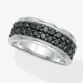 Men's Black Diamond Wedding Band 1-1/2 ct tw Round-cut 10K White Gold