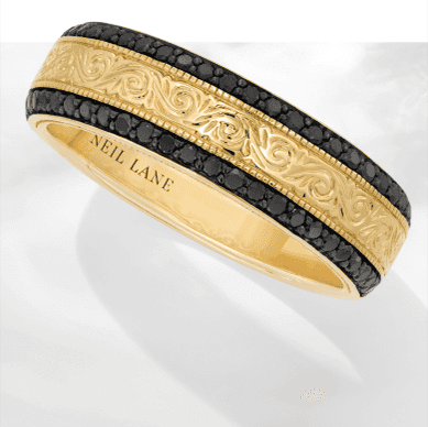 Neil Lane Men's Black Diamond Wedding Band 1/2 ct tw Round-Cut 14K Yellow Gold