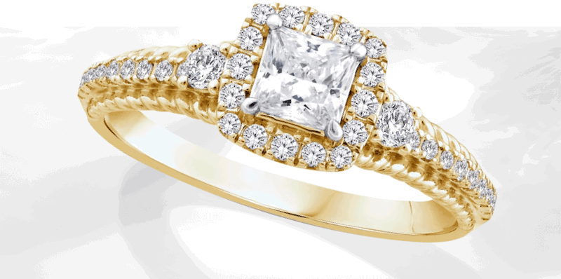 Threads of Love Princess-Cut Diamond Halo Engagement Ring 3/4 ct tw 14K Yellow Gold