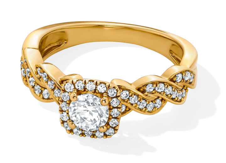 Round-Cut Diamond Halo Engagement Ring 3/4 ct tw 18K Yellow Gold