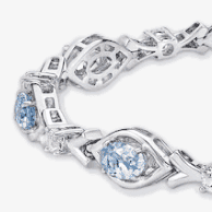 Oval-Cut Aquamarine & White Lab-Created Sapphire Bracelet Sterling Silver 7.25''