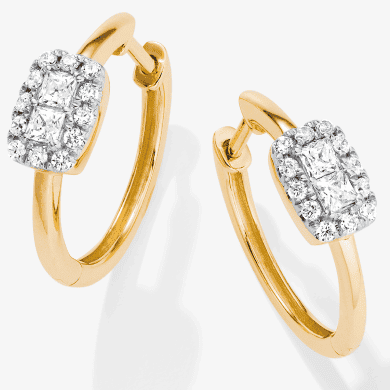 Forever Connected Diamond Hoop Earrings 3/8 ct tw Princess & Round-cut 10K Yellow Gold