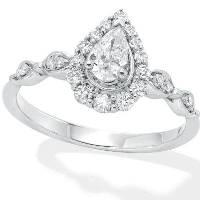 Diamond Engagement Ring 5/8 ct tw Pear & Round 14K White Gold