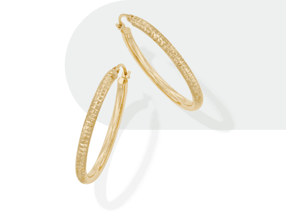 Diamond-Cut Oval Hoop Earrings 10K Yellow Gold