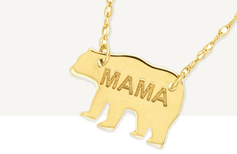 ''Mama'' Bear Necklace 14K Yellow Gold 18''