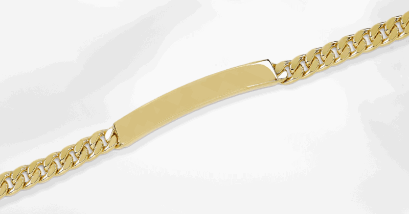 Hollow Curb Chain ID Bracelet 10K Yellow Gold 8''