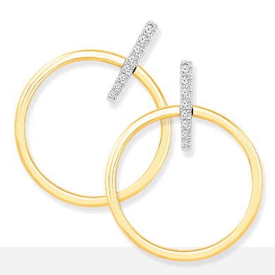 Diamond Circle & Bar Earrings 1/6 ct tw 10K Two-Tone Gold