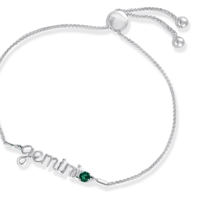 Lab-Created Emerald Zodiac Gemini Bolo Bracelet Sterling Silver 9.5''