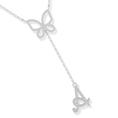 1/20 - 1/6 ct tw Diamond Butterfly Initial Necklace