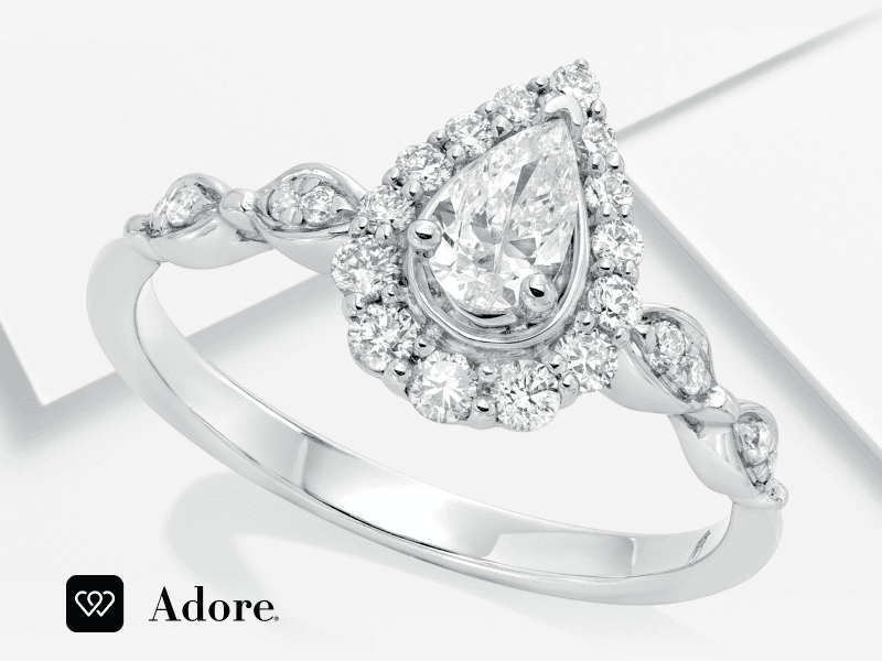 Diamond Engagement Ring 5/8 ct tw Pear & Round 14K White Gold