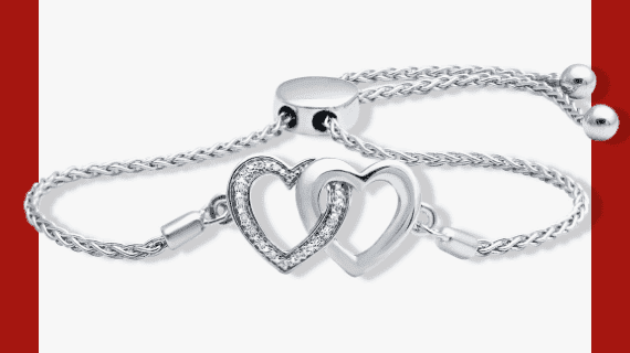 Diamond Heart Bolo Bracelet Sterling Silver 9.5''