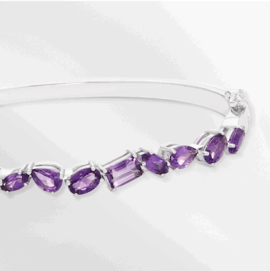 Octagon, Oval, Pear & Marquise-Cut Amethyst Bangle Bracelet Sterling Silver