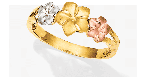 Plumeria Ring 14K Tri-Color Gold