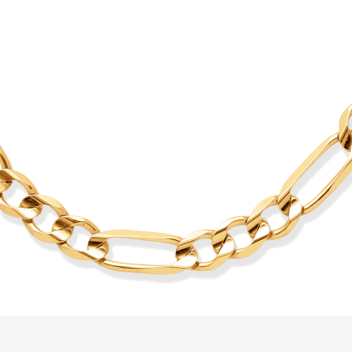 Concave Solid Figaro Link Necklace 10K Yellow Gold 22''