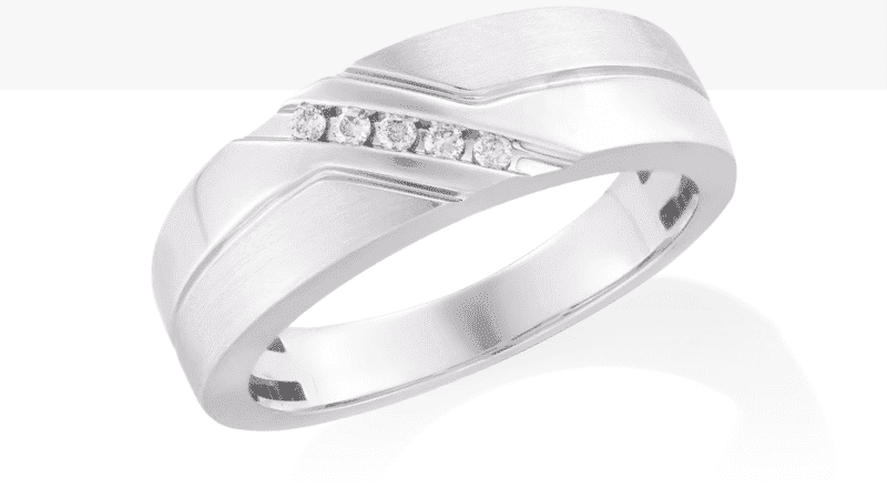 Men's Diamond Diagonal Wedding Ring 1/15 ct tw 10K White Gold