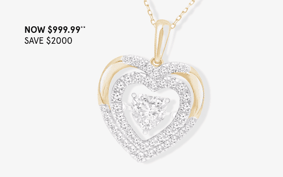 Lab-Created Diamonds by KAY Double Heart Necklace 1-1/4 ct tw 10K Yellow Gold